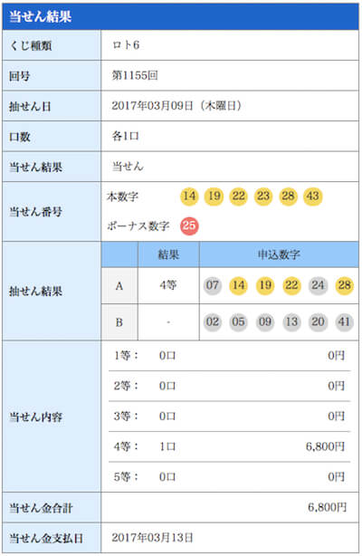 ロト 6 当選 発表